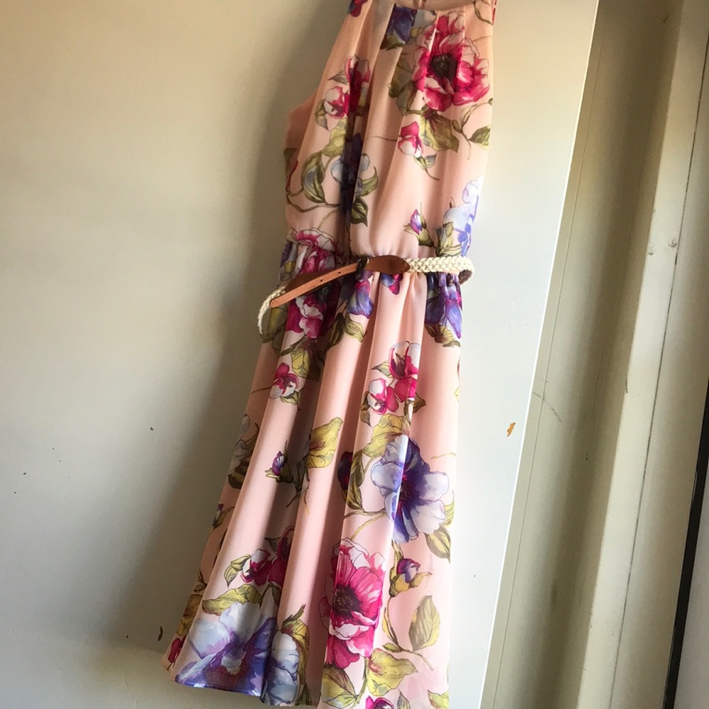 Belted Waist Floral Dress